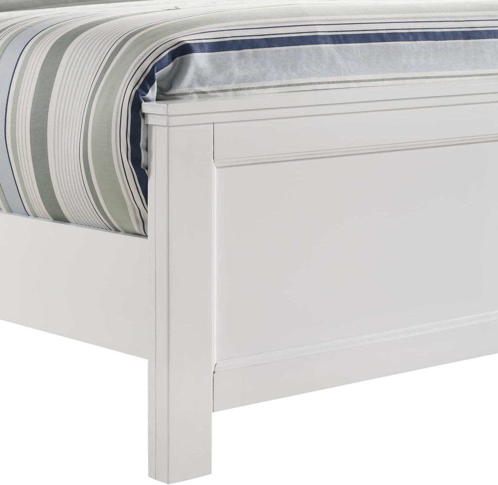 HomeStock Wood Panel Bed - White Finish - Bedroom Furniture with Headboard California King