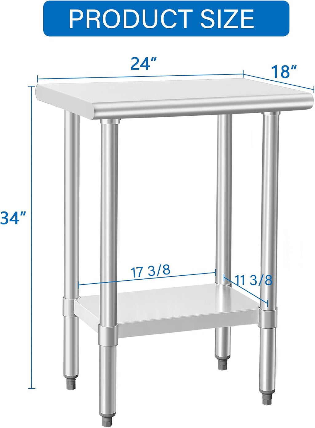 HARDURA Stainless Steel Work Table Commercial 18×24 Inches Kitchen Prep Table and Heavy Duty Commercial Workbench NSF 430 with Undershelf and Galvanized Legs