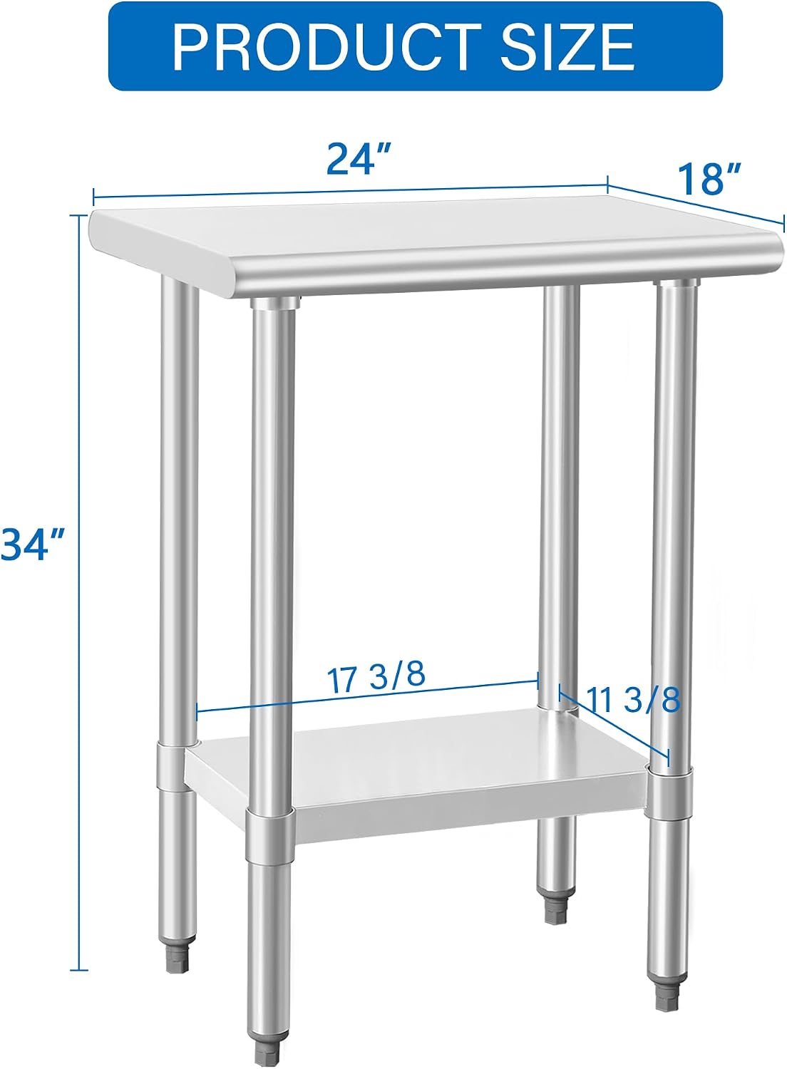 HARDURA Stainless Steel Work Table Commercial 18×24 Inches Kitchen Prep Table and Heavy Duty Commercial Workbench NSF 430 with Undershelf and Galvanized Legs