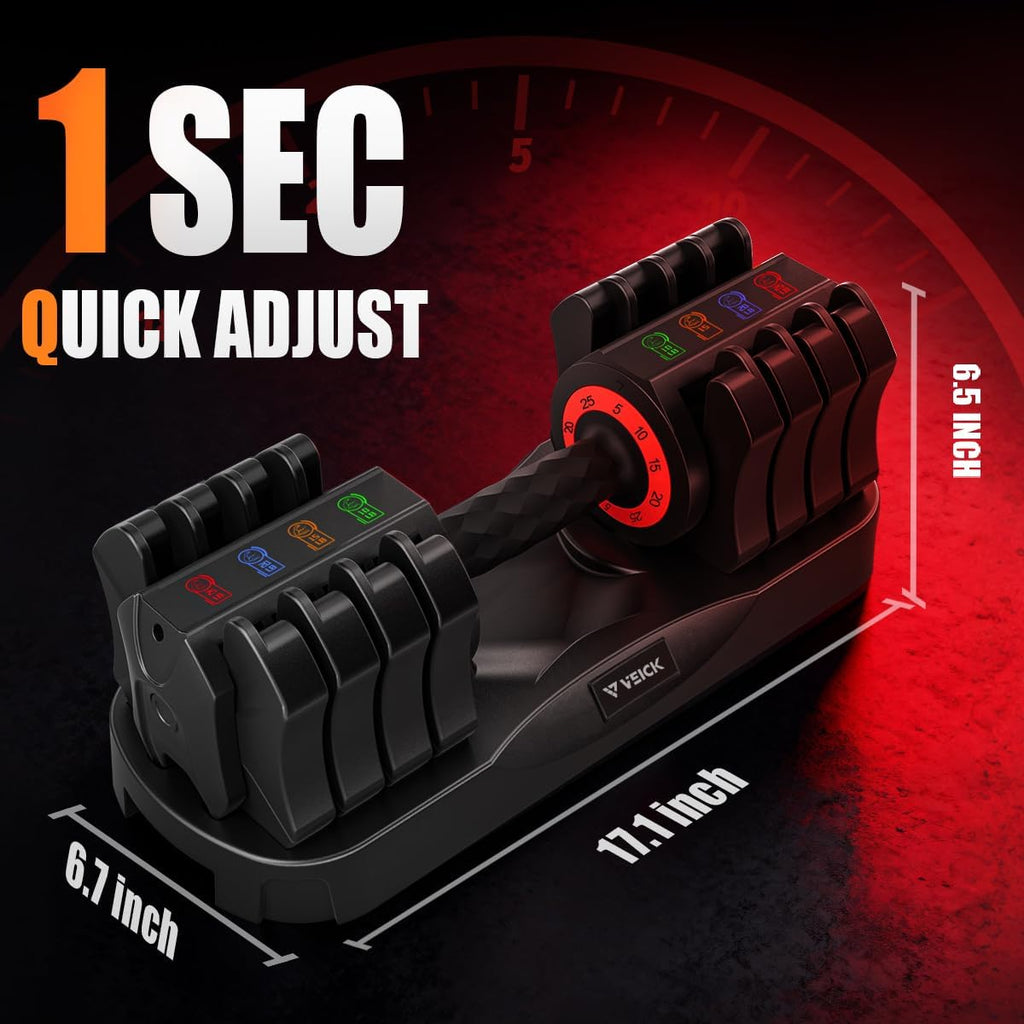 VEICK 25 lbs Adjustable Dumbbell with Anti-Slip Turning Handle, Fast Adjust Weight for Men Women, Exercise Equipment with Tray for Home Gym Full Body Workout Fitness
