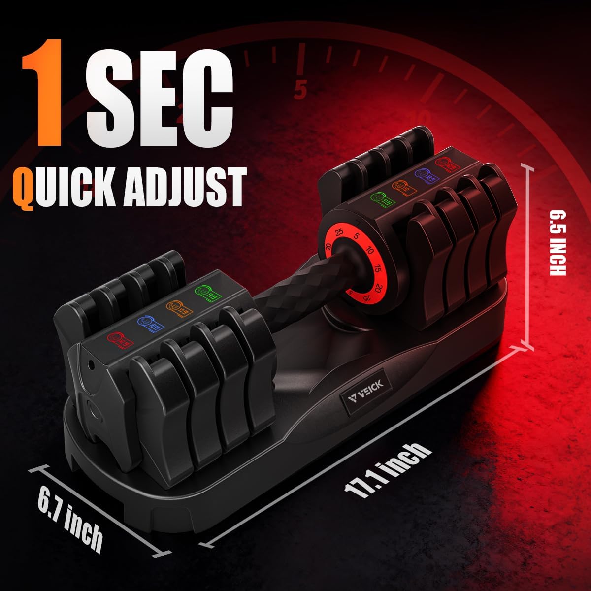 VEICK 25 lbs Adjustable Dumbbell with Anti-Slip Turning Handle, Fast Adjust Weight for Men Women, Exercise Equipment with Tray for Home Gym Full Body Workout Fitness