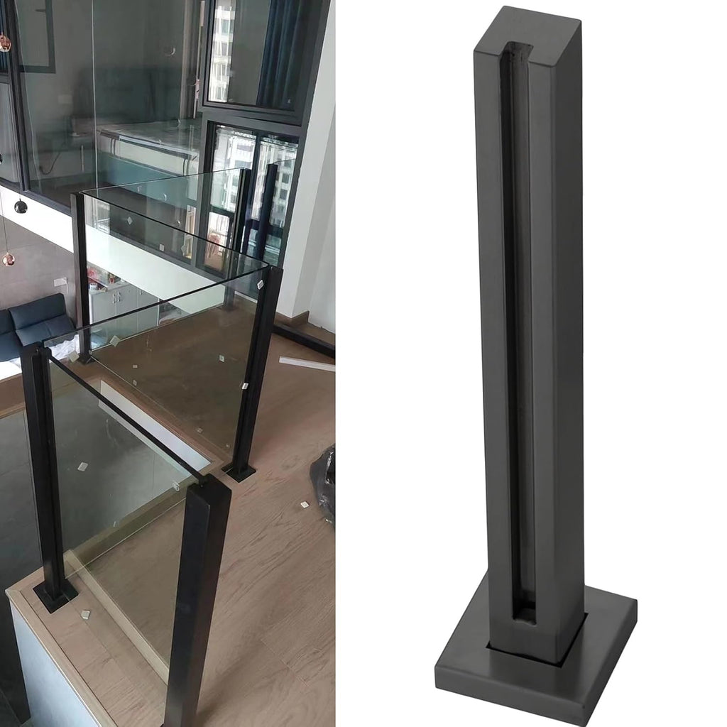 Staircase Handrails Stair Railing Glass Guardrail Standoff Panel Balustrade Post Black, Steps Platform Railing Pole with Slot, Interior Exterior Garden Loft Patio Balcony Pool(Deep Coffee,145cm/57inch