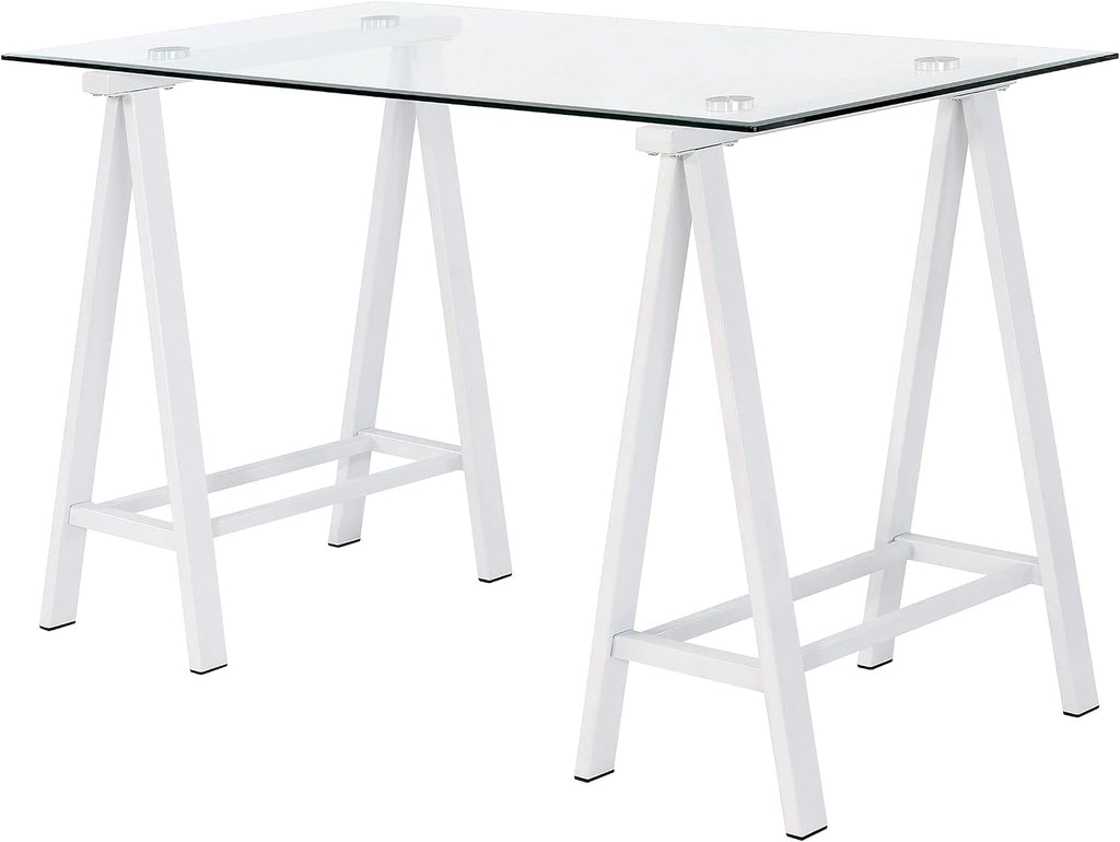 OSP Home Furnishings Middleton 47 Inch Desk with Clear Beveled Glass Top, White Base