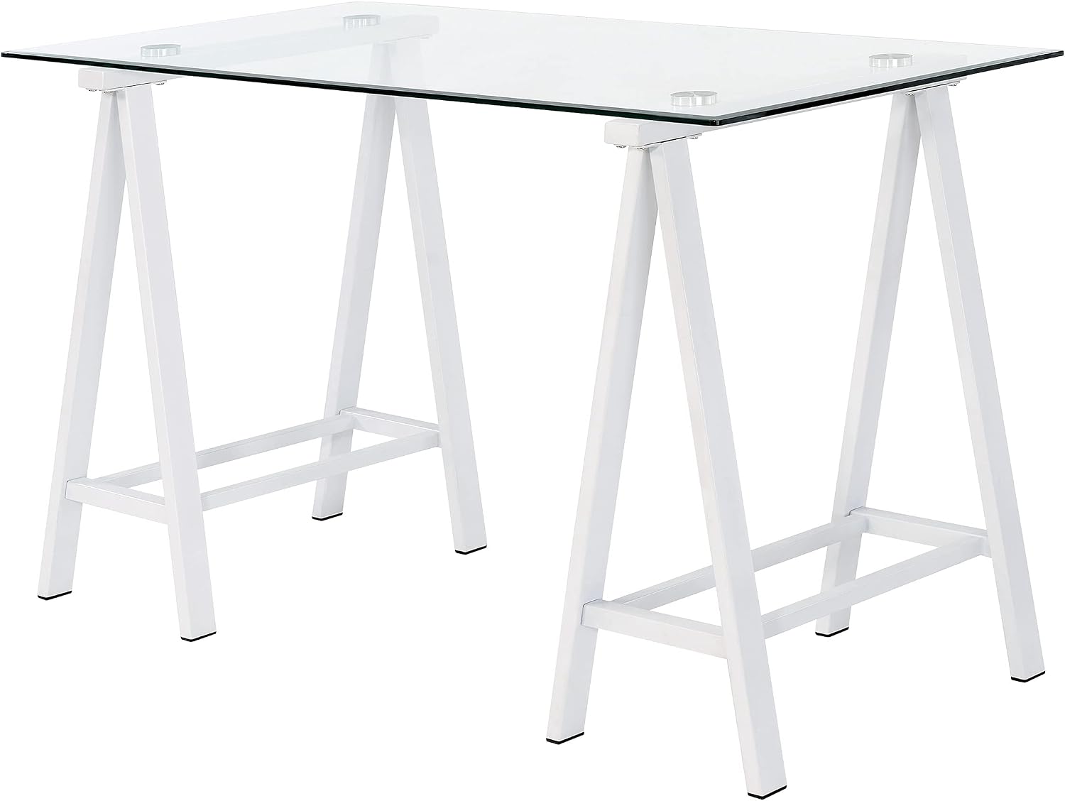OSP Home Furnishings Middleton 47 Inch Desk with Clear Beveled Glass Top, White Base