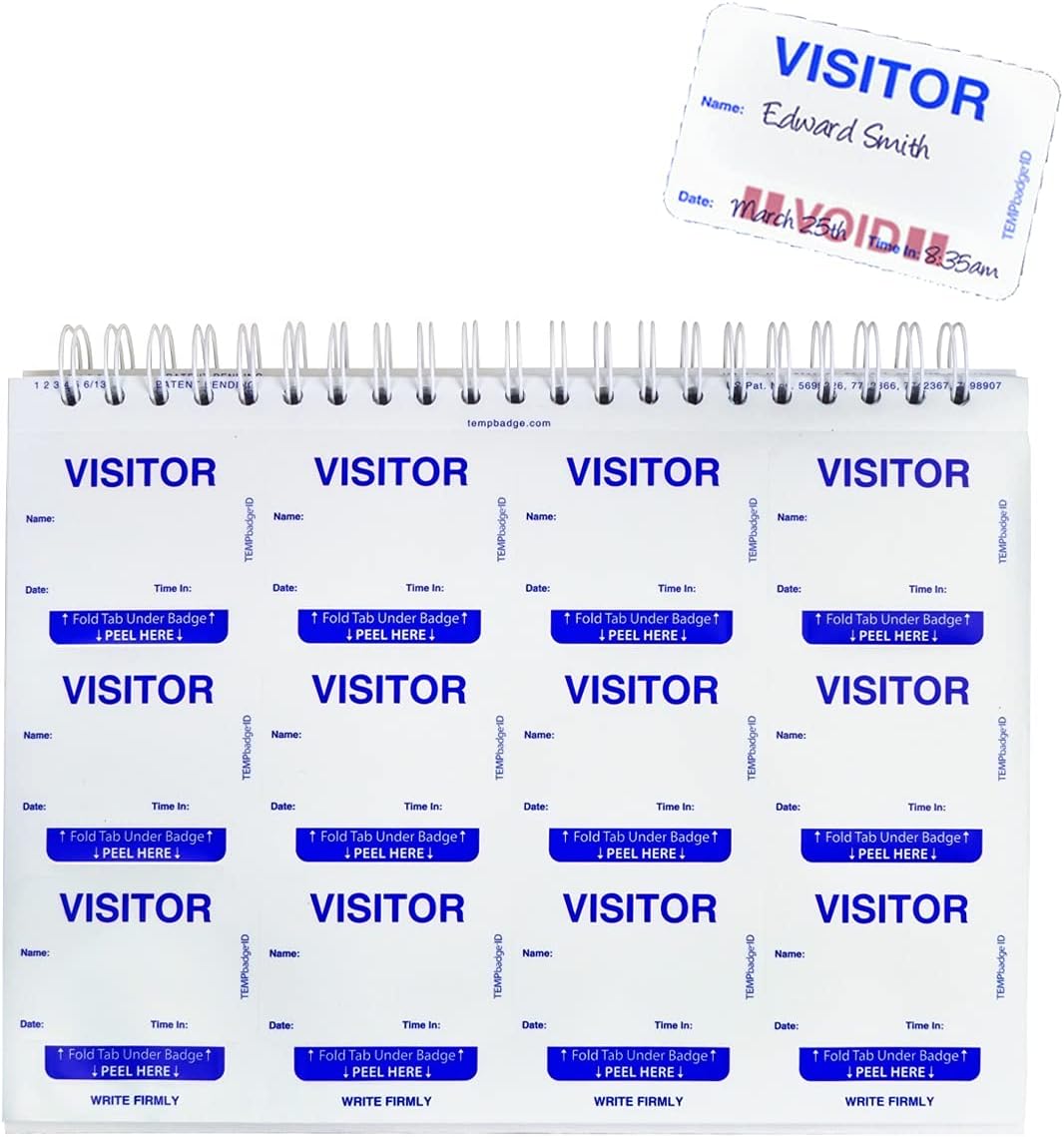 TEMPbadge Giant Sign in Visitor Badge Log Book (480 Badges) One Day Self Expiring - Security Name Tag Stickers - Easy Guest Management/Registry System for School & Business by Specialist ID