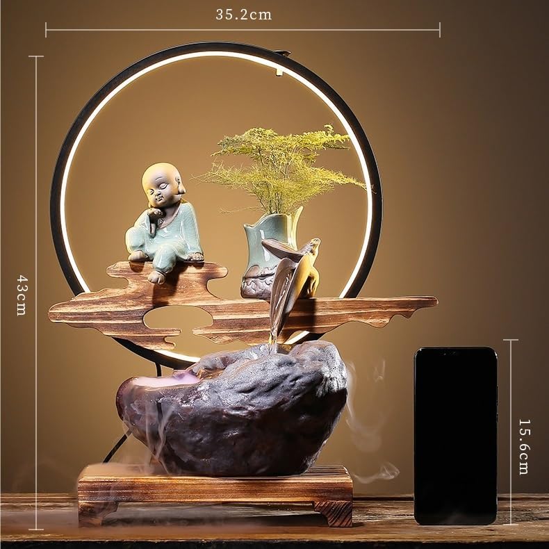 Small Fountain Indoor Tabletop Fountain with Light Ring Water Fountain Humidifier Living Room Office Home Creative Craft Ornaments Tabletop Fountains