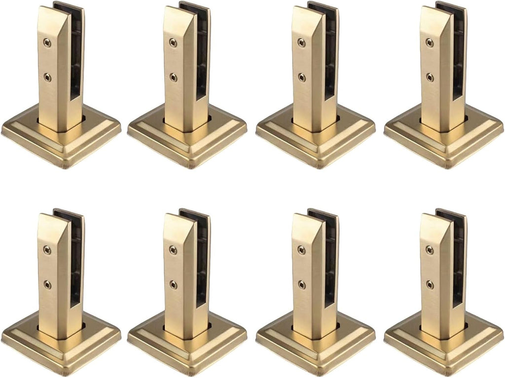 Glass Clamp Brackets Black, Floor Mount Pool Fence Panels Standoff/ Clips Stainless Steel Glass Connector 2 4 6 8 10 Pack Systems Kit, Deck Garden Balcony Modern Frameless Spigot(Gold H 16cm/6.3in,8 p