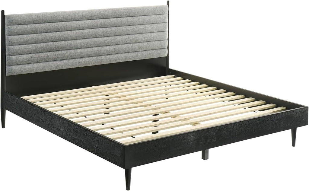 HomeStock King Bedroom Set Wood 3 Piece - Black Finish Bed Nightstands Modern Style