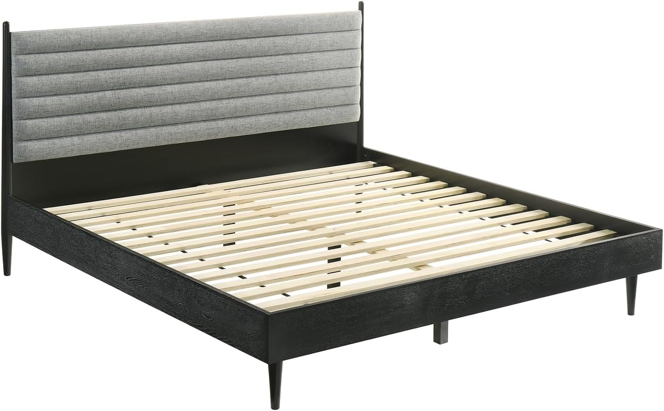 HomeStock King Bedroom Set Wood 3 Piece - Black Finish Bed Nightstands Modern Style