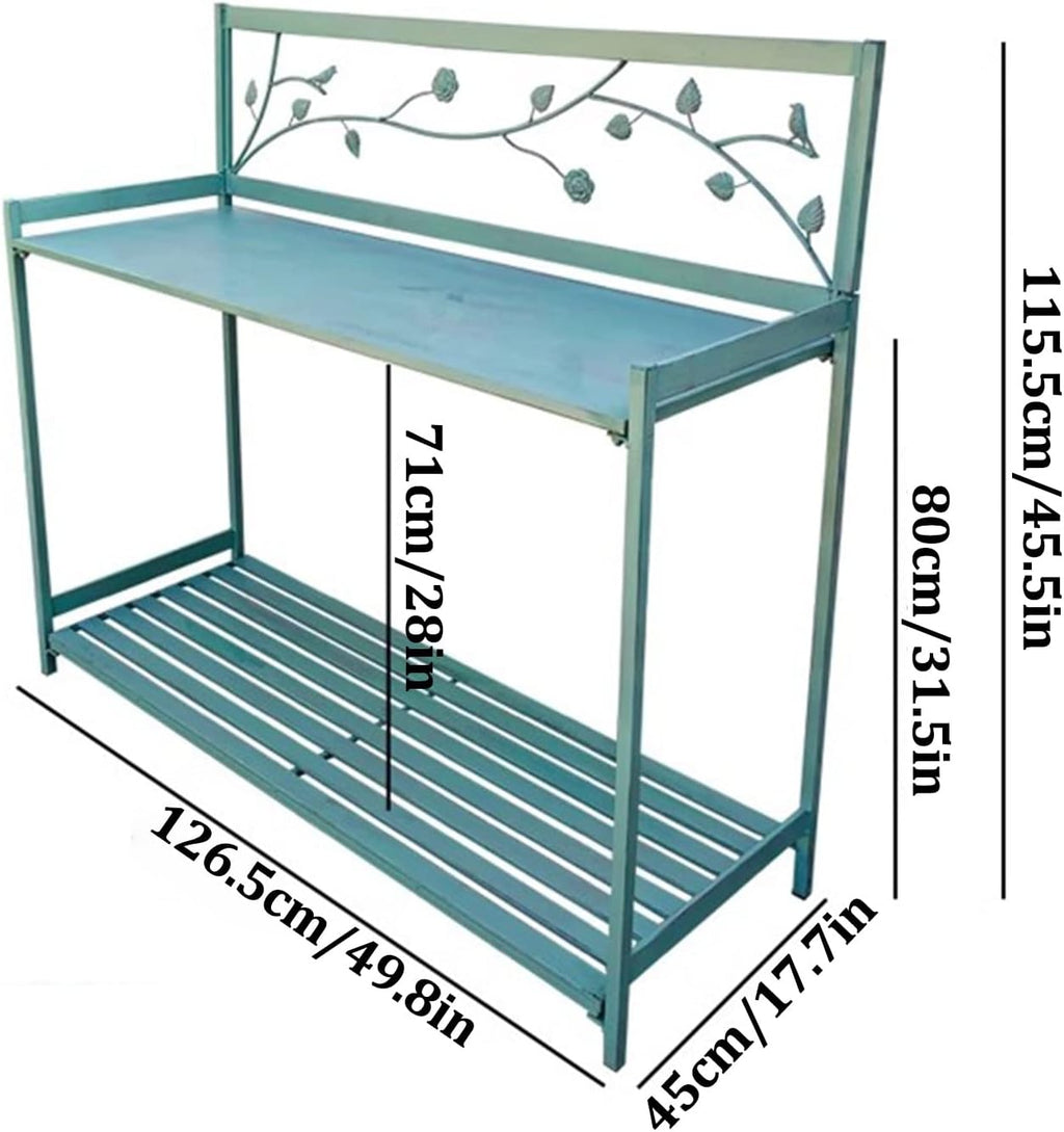 Planting Workstation Table for Outdoor Patio with 2-Tier Open Shelf, Metal Potting Bench for Garden, Potting Table for Planting and Gardening