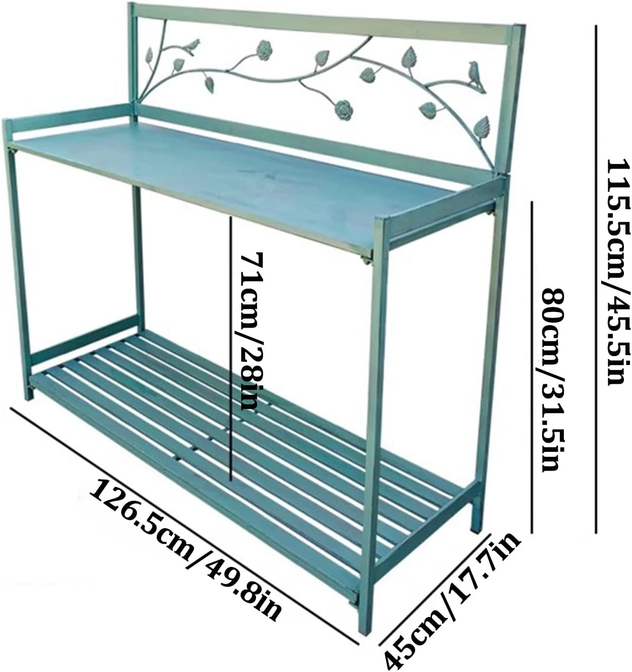 Planting Workstation Table for Outdoor Patio with 2-Tier Open Shelf, Metal Potting Bench for Garden, Potting Table for Planting and Gardening