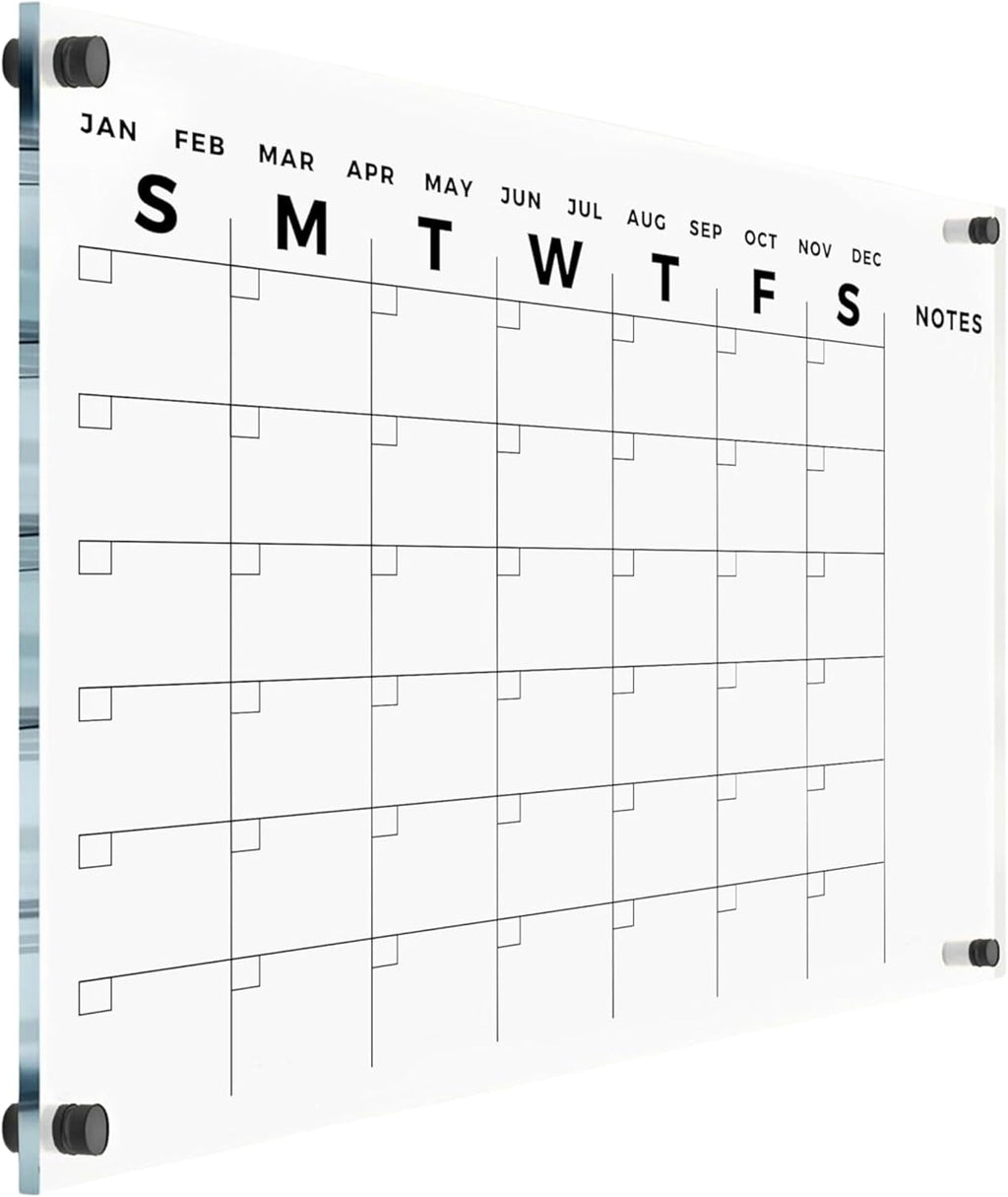 Acrylic Wall Premium Calendar with Black Hardware - Monthly and Weekly Board Family Planner - Dry Erase Calendar Family Calendar - Marker (Black Standoff, 36'x24' (Large))