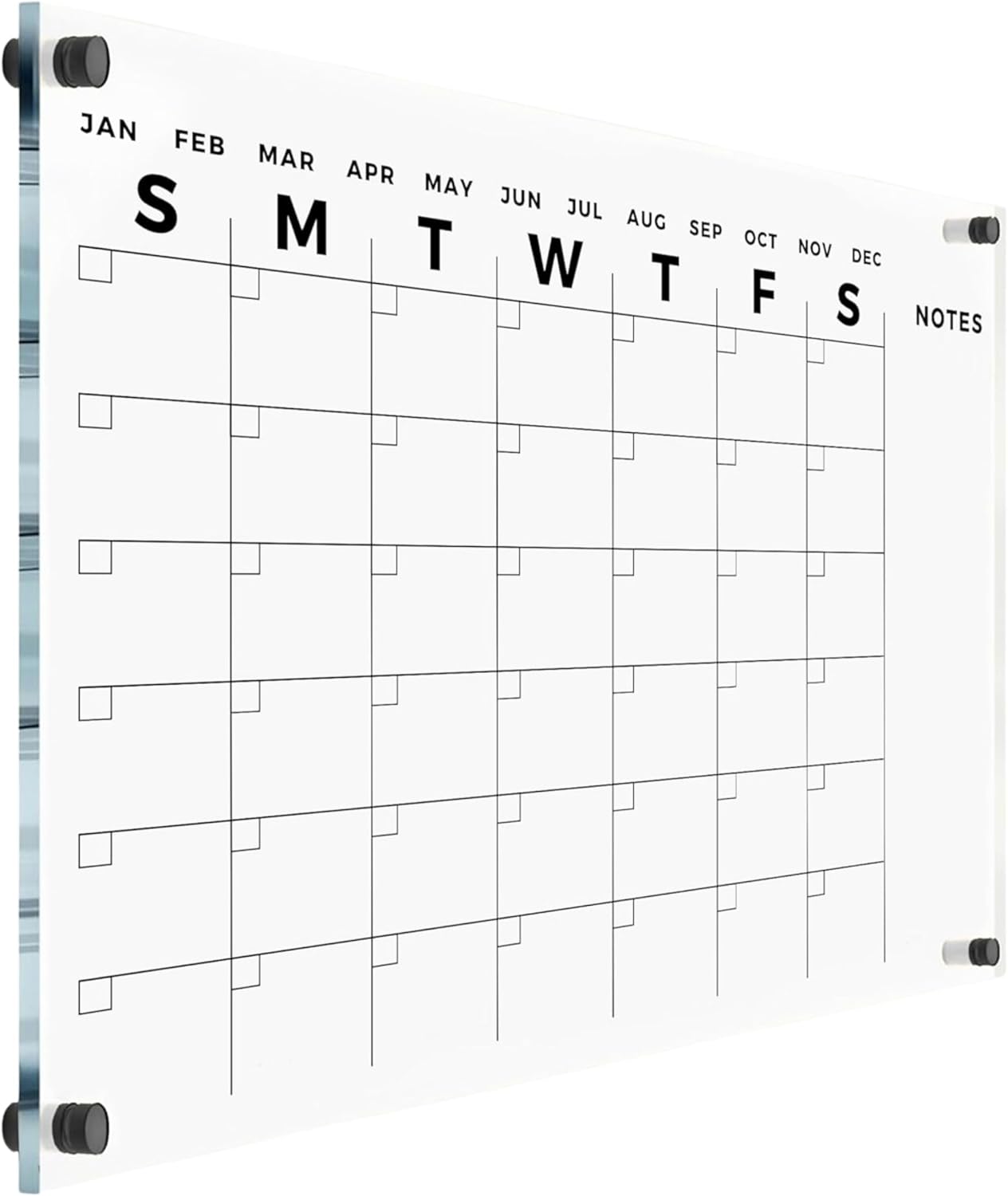 Acrylic Wall Premium Calendar with Black Hardware - Monthly and Weekly Board Family Planner - Dry Erase Calendar Family Calendar - Marker (Black Standoff, 36'x24' (Large))