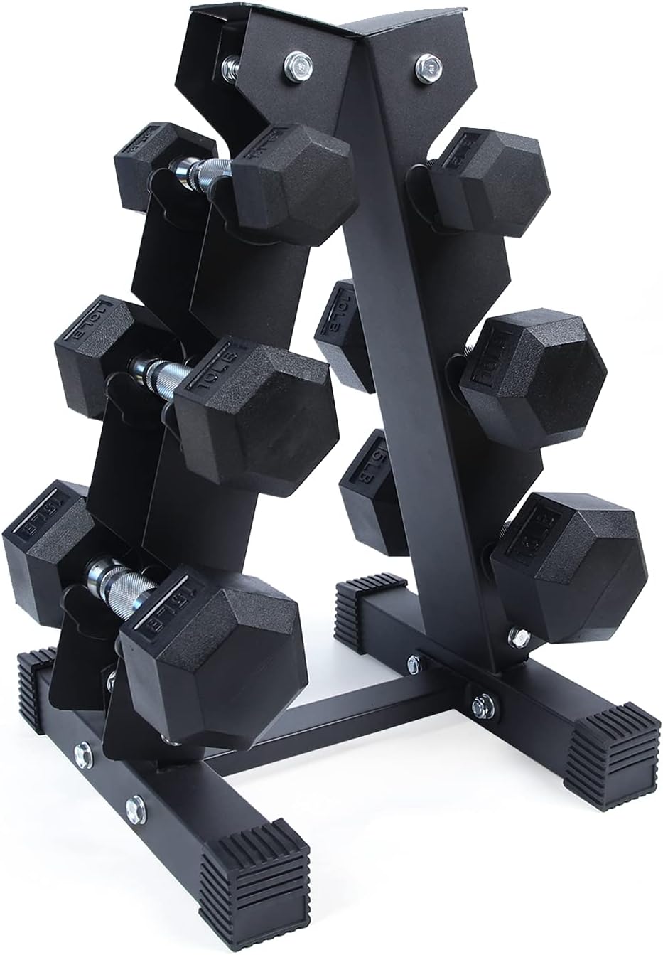 RitFit Rubber Coated Hex Dumbbell Set with Rack, 5-780LB for Home Gym Strength Training, Anti-Slip Knurled Handle, Hexagon Anti-Roll, Heavy-Duty Storage Rack