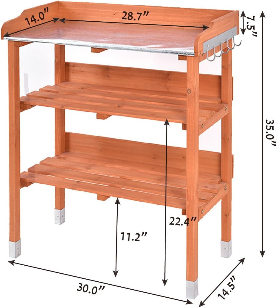 New Outdoor Garden Wooden Potting Bench Work Station Table Tool Storage Shelf W/Hook