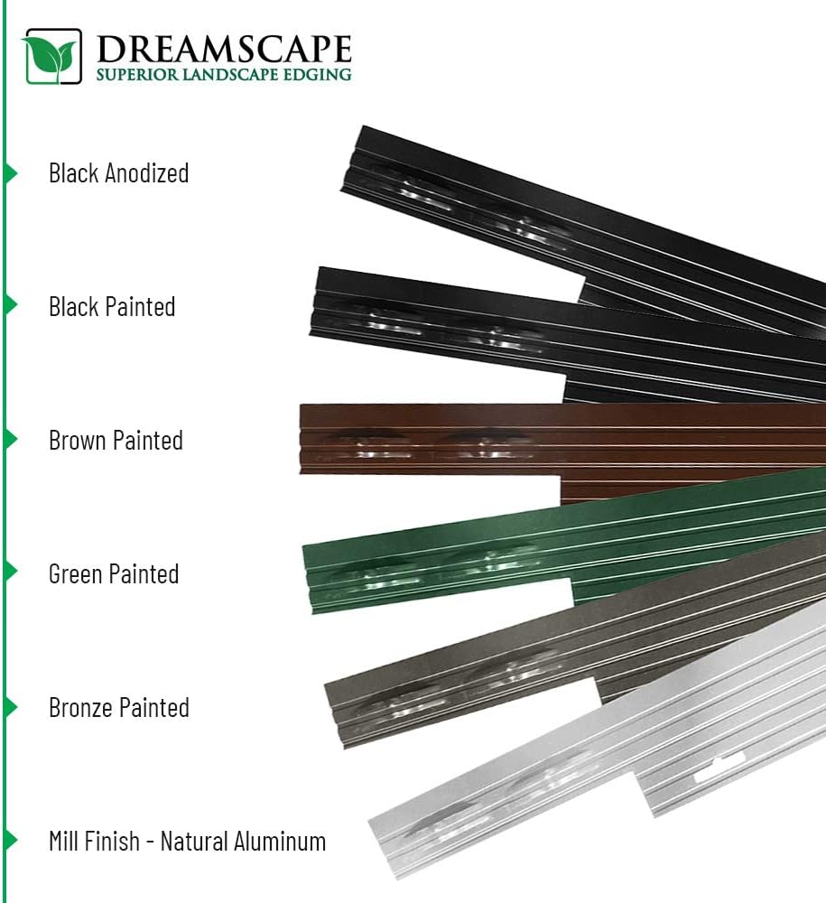 Dreamscape PRO Aluminum Landscape Edging - Easy Install Professional Landscaping Border - 10 Strips, 8ft Each (80ft Total) - Mill Finish (Natural Aluminum) - Metal Divider for Lawn, Garden, Flowerbed