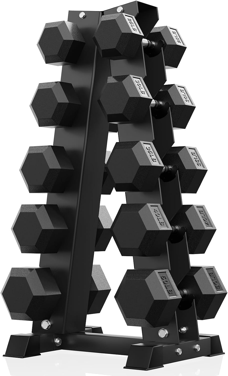 PAPABABE Hex Dumbbell Sets with Rack, 100-600lb Rubber Coated Dumbbell Weight Set and Storage Rack, Multiple Options Hand Weights for Strength Training