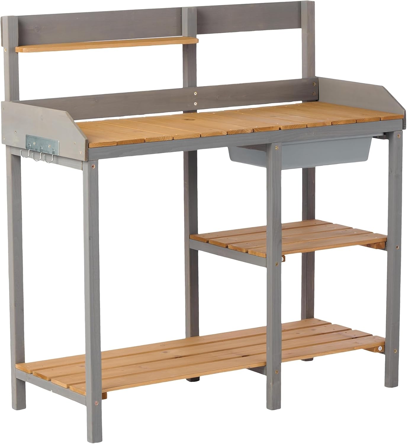Outdoor Potting Bench, Wooden Workstation Table with Cabinet for Backyard GSupplies