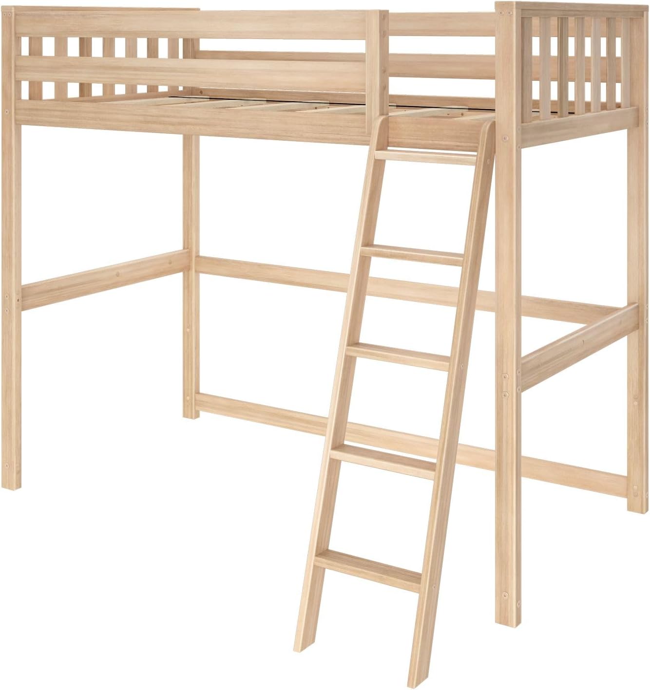 Max & Lily Scandinavian Twin Loft Bed - Modern Solid Wood Kids' High Loft with 14' Guard Rails, Angled Ladder with Anti-Slip setps, 400-lb Capacity, Easy Assembly, Blonde