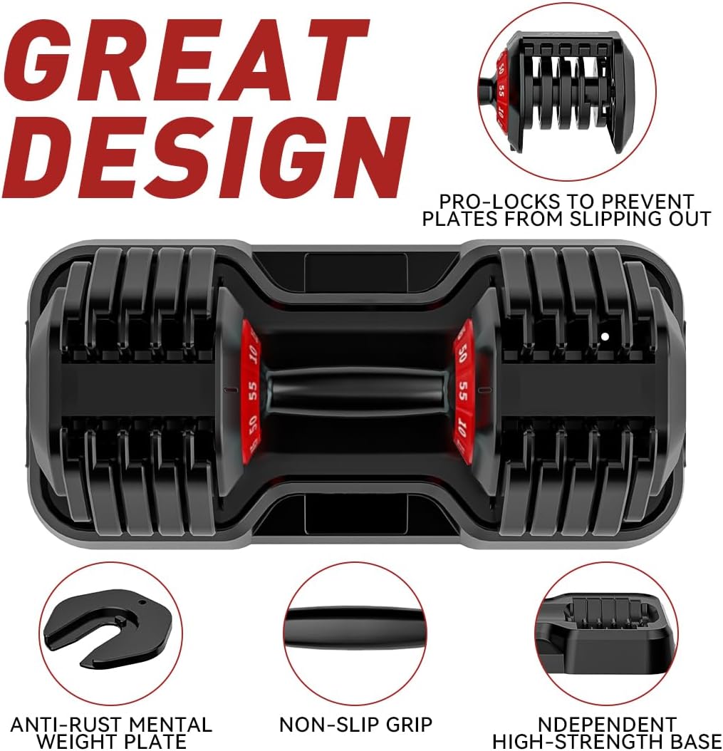 25/55lb Pair Adjustable Dumbbell Set, Adjustable Dumbbells Set of 2, 5 in 1/10 in 1 Free Weights Dumbbells Set with Anti-Slip Texture Handle, Weight Set For Home Gym Suit both Men and Women