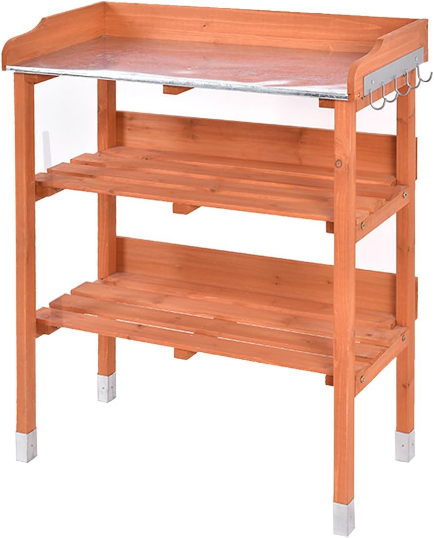 New Outdoor Garden Wooden Potting Bench Work Station Table Tool Storage Shelf W/Hook