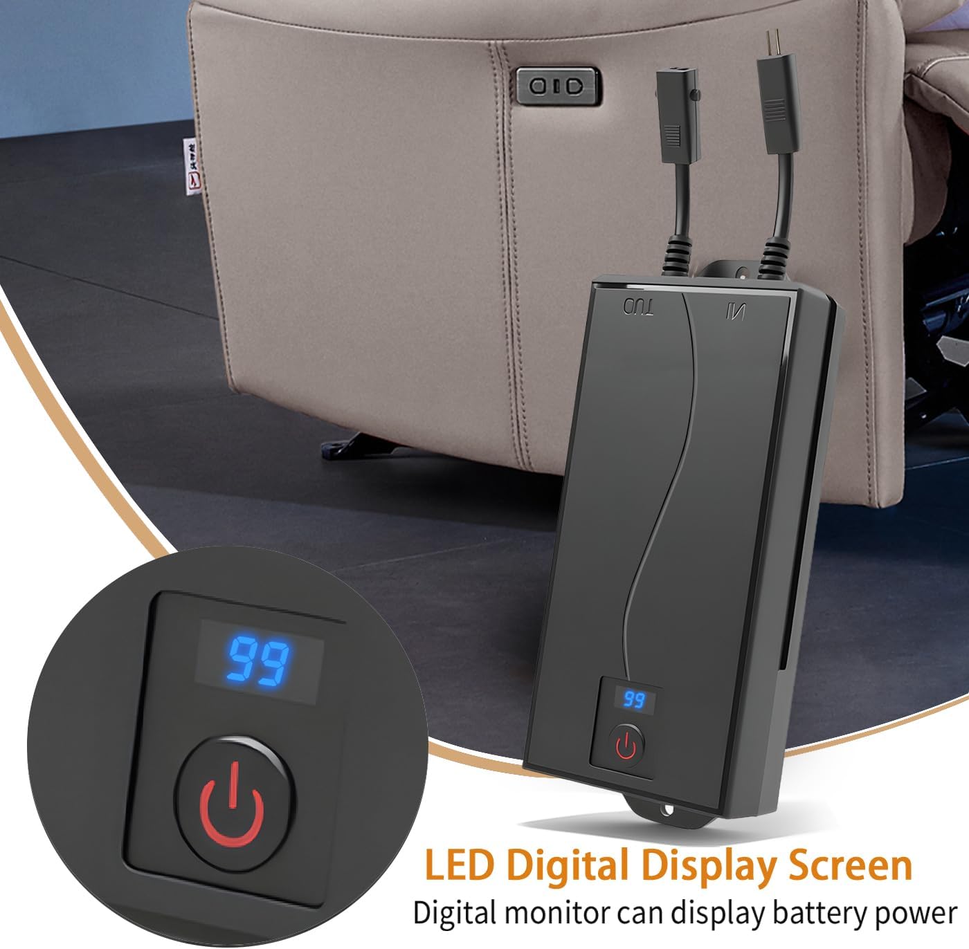 2 Pack Battery Pack for Reclining Furniture - Universal Recliner Battery Pack with LCD Display for Electric Recliners, Sofas, Lift Chairs and Couch - only Compatible with 2-Pin Motion 2500mAh 25.9V