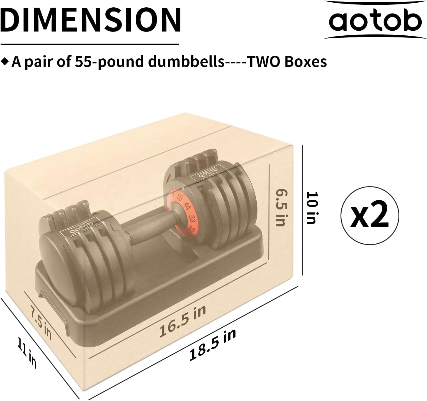 AOTOB Adjustable Dumbbell Set 25/55 Lbs (Pair), Fast Weight Adjustment with Anti-Slip Turning Handle, Space-Saving for Home Gym, Strength Training Equipment for Men & Women