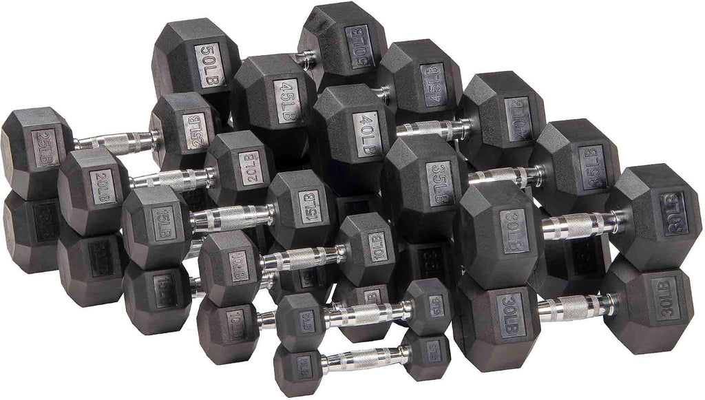 Signature Fitness Hex Dumbbells Non-Slip Free Weights Full Body Strength Training Home Gym Workout Equipment Set of 5, 10, 15, and 20 lbs, Black