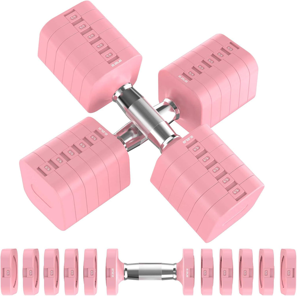 Hezeyferg 30.8LB Adjustable Dumbbell Set, Each Adjustable Weight Dumbbell with 6 Levels 4.4/6.6/8.8/11/13.2/15.4lb, Hand Weights Set for Men/Women Home Gym Exercise Workout