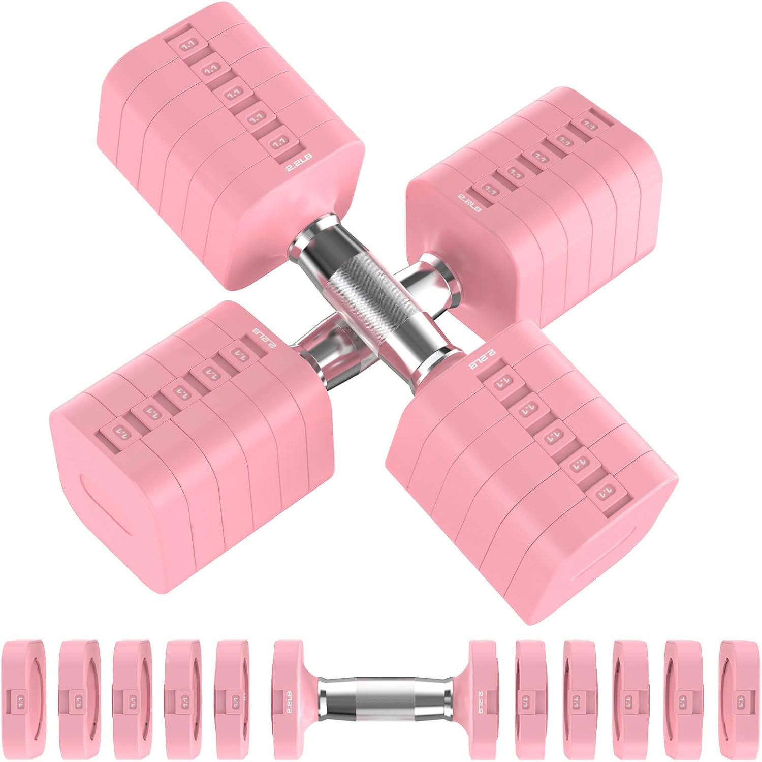Hezeyferg 30.8LB Adjustable Dumbbell Set, Each Adjustable Weight Dumbbell with 6 Levels 4.4/6.6/8.8/11/13.2/15.4lb, Hand Weights Set for Men/Women Home Gym Exercise Workout