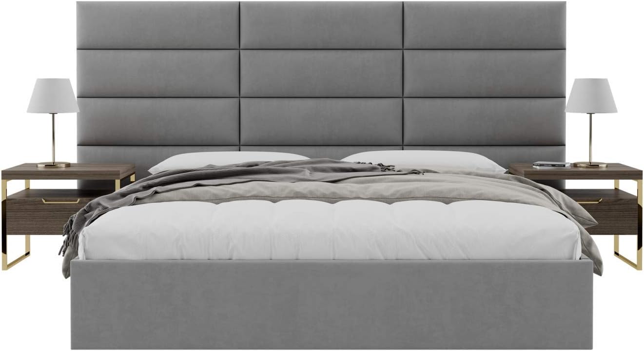 Vänt Upholstered Wall Mounted Headboard Panels -Fredrick Layout - 117' X 46' -Configuration of 12 Individual Panels - Recommended for King-Cal King - Micro Suede/Charcoal Grey