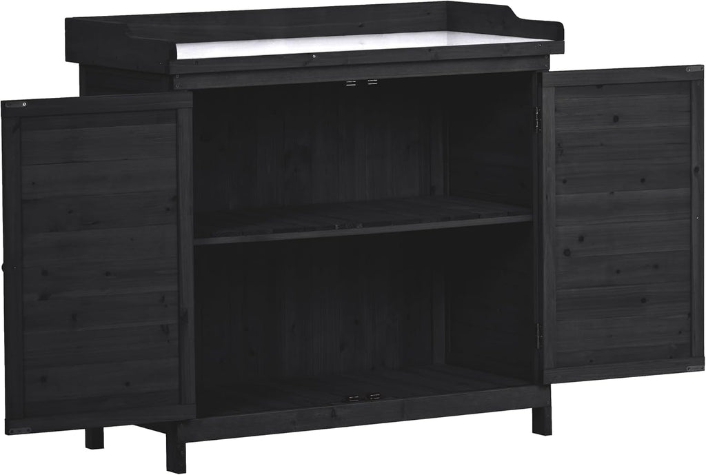 Outdoor 39' Potting Bench Table, Rustic Garden Wood Workstation Storage Cabinet Garden Shed with 2-Tier Shelves and Side Hook, Orange,for Outdoor Indoor Use (Black)