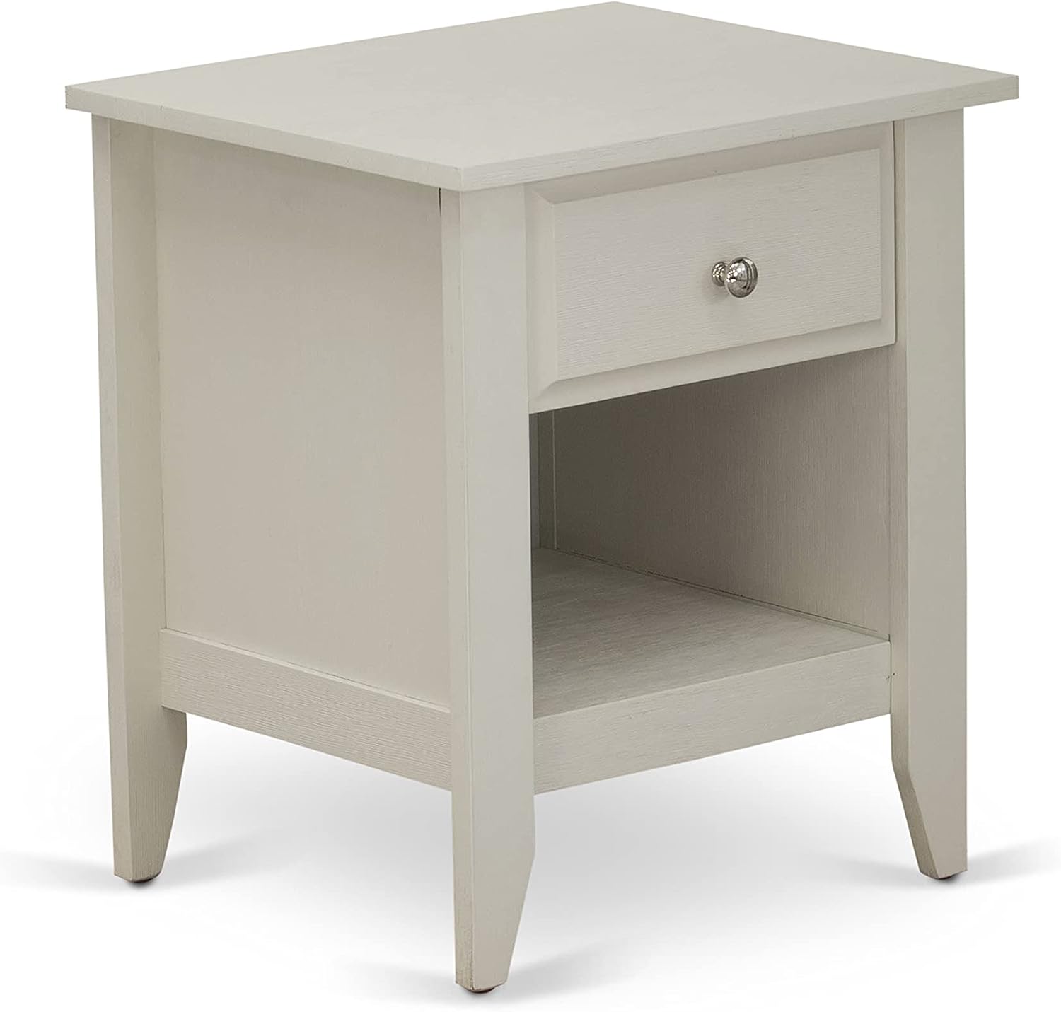 East West Furniture KD18F-1GA0C 2 Piece Bed Set - 1 Bed Frame Brown Linen Fabric Padded and Button Tufted Headboard with 1 Night Stands for Bedrooms - Wire Brushed Butter Cream Finish Nightstand