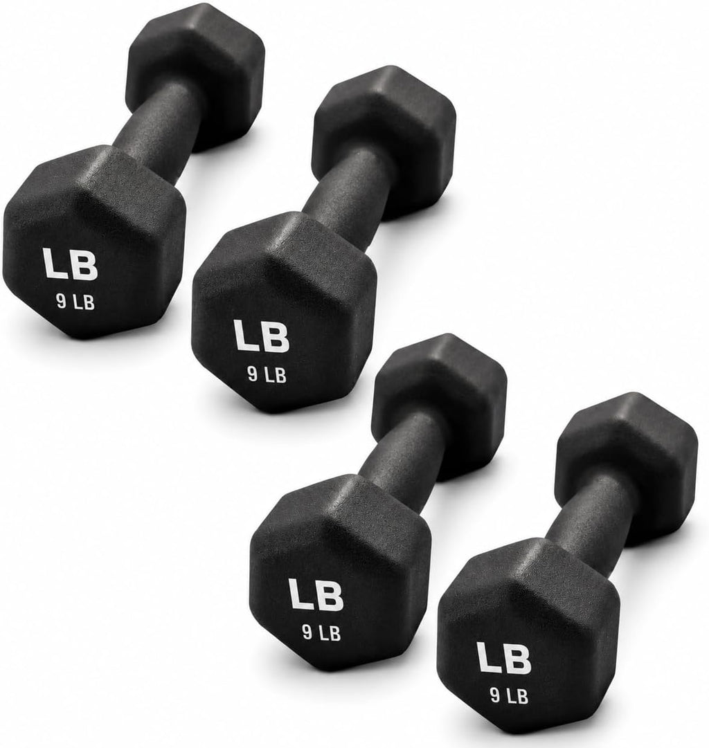 Neoprene Hexagon Dumbbells with Cast Ergo Handle (1 to 15lbs Pack of 1, 2, 4) | Durable Anti-Slip Exercise & Fitness Strength Training Free Weights for Home Gym | Black | For Men & Women