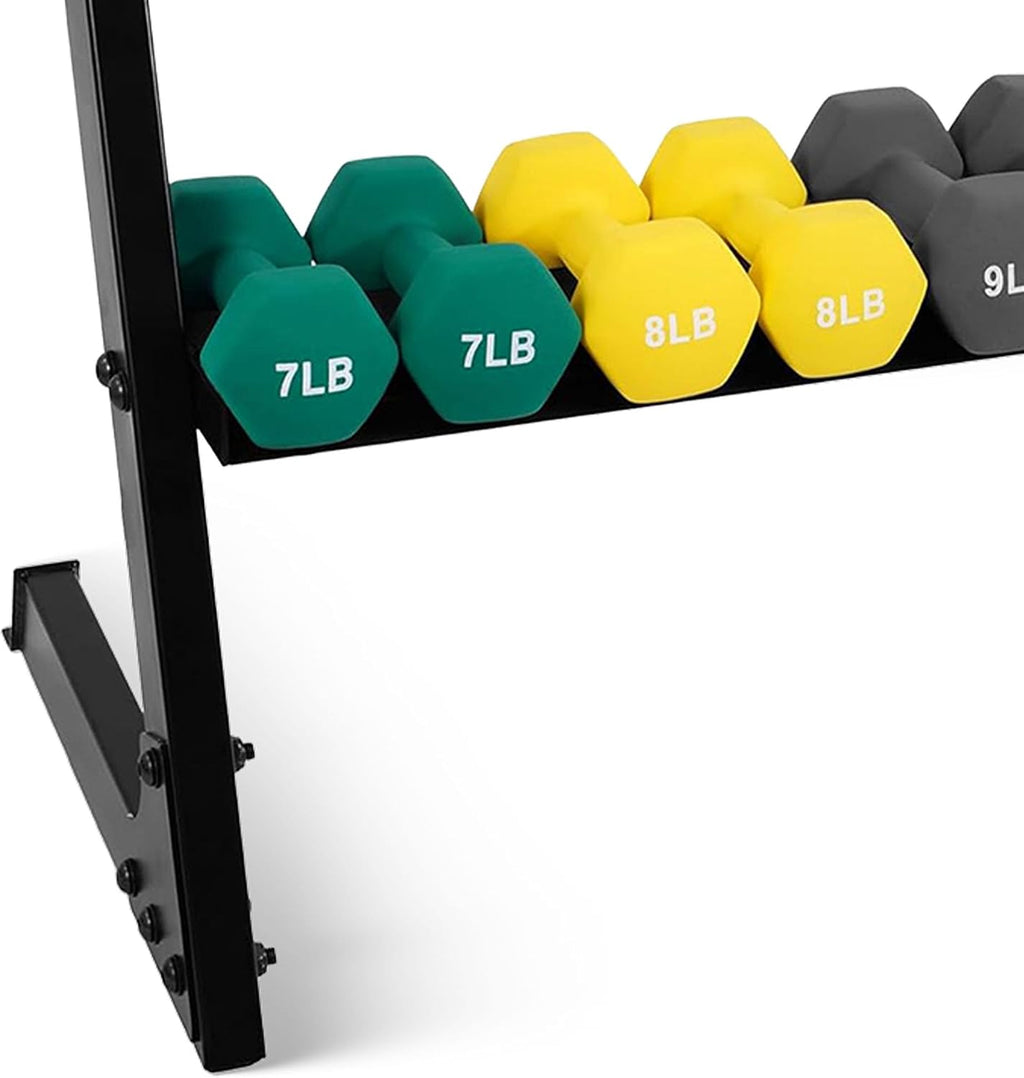 BalanceFrom Neoprene Coated Iron Dumbbell Hex Weights Set with Stand – Color-Coded or Black Options with Non-Slip Grip for Strength Training, Resistance Workouts, and Home Gym Fitness