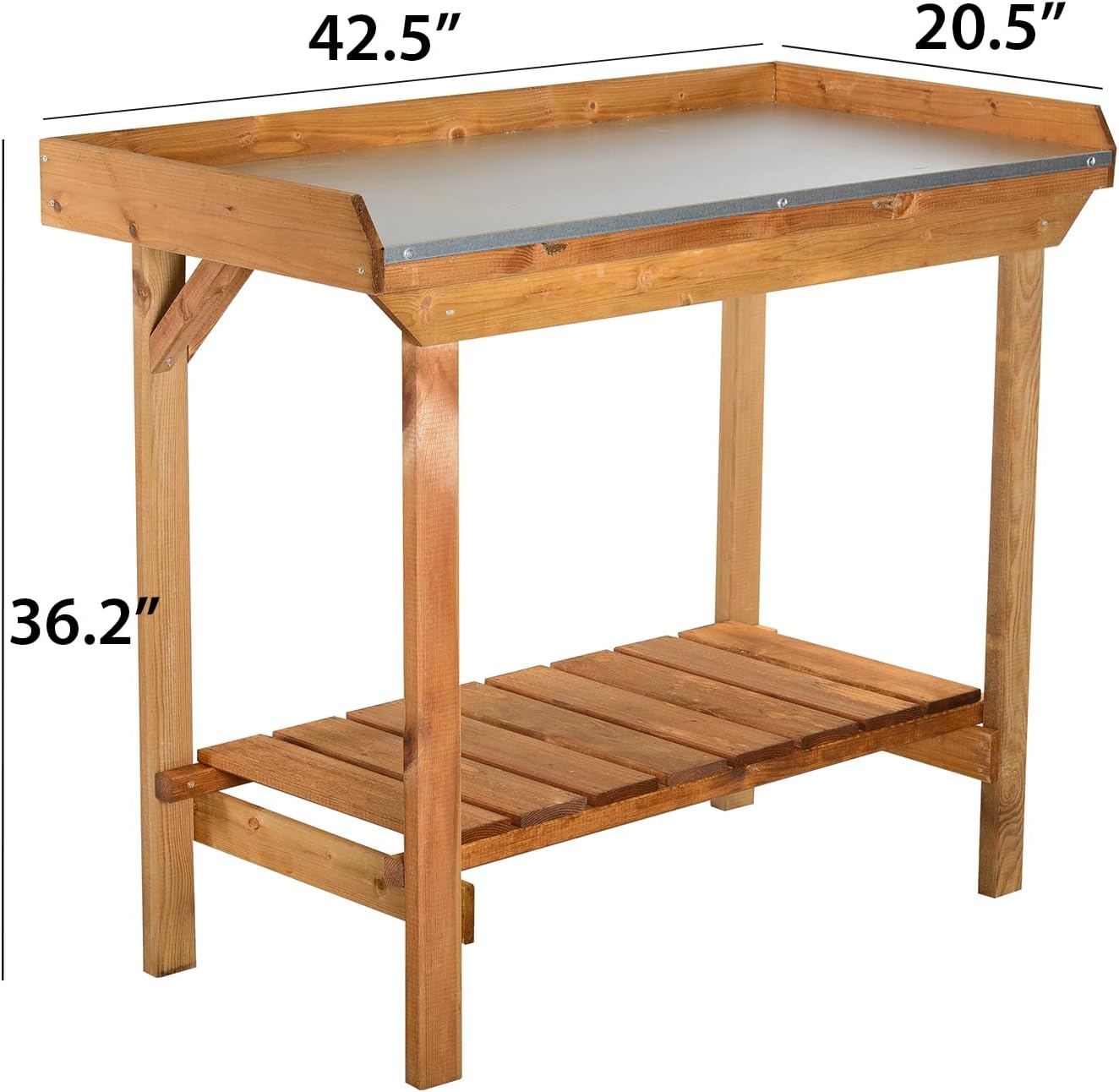 Gardeners Table with Tin Surface – Outdoor Potting Table with Metal Top, Gardening Workstation for Planting, Potting & Yard Tasks