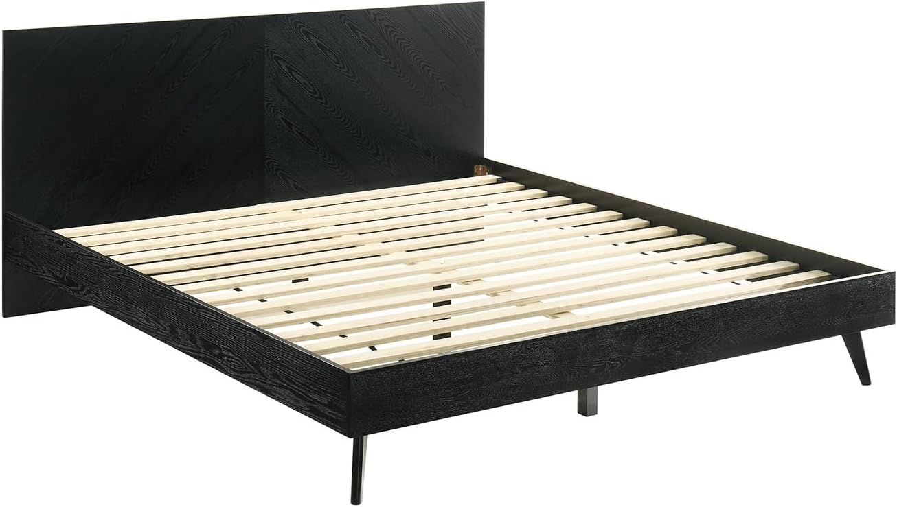HomeStock King Wood Bedroom Set - 3 Piece Black Finish Bed Frame2 Nightstands