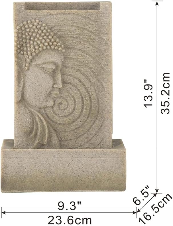 Small Water Fountain Indoor, 14' Buddha Water Fountain with LED Light and Circular Water Flow for Good Luck for Indoor Home Office Tabletop and Outdoor Decor