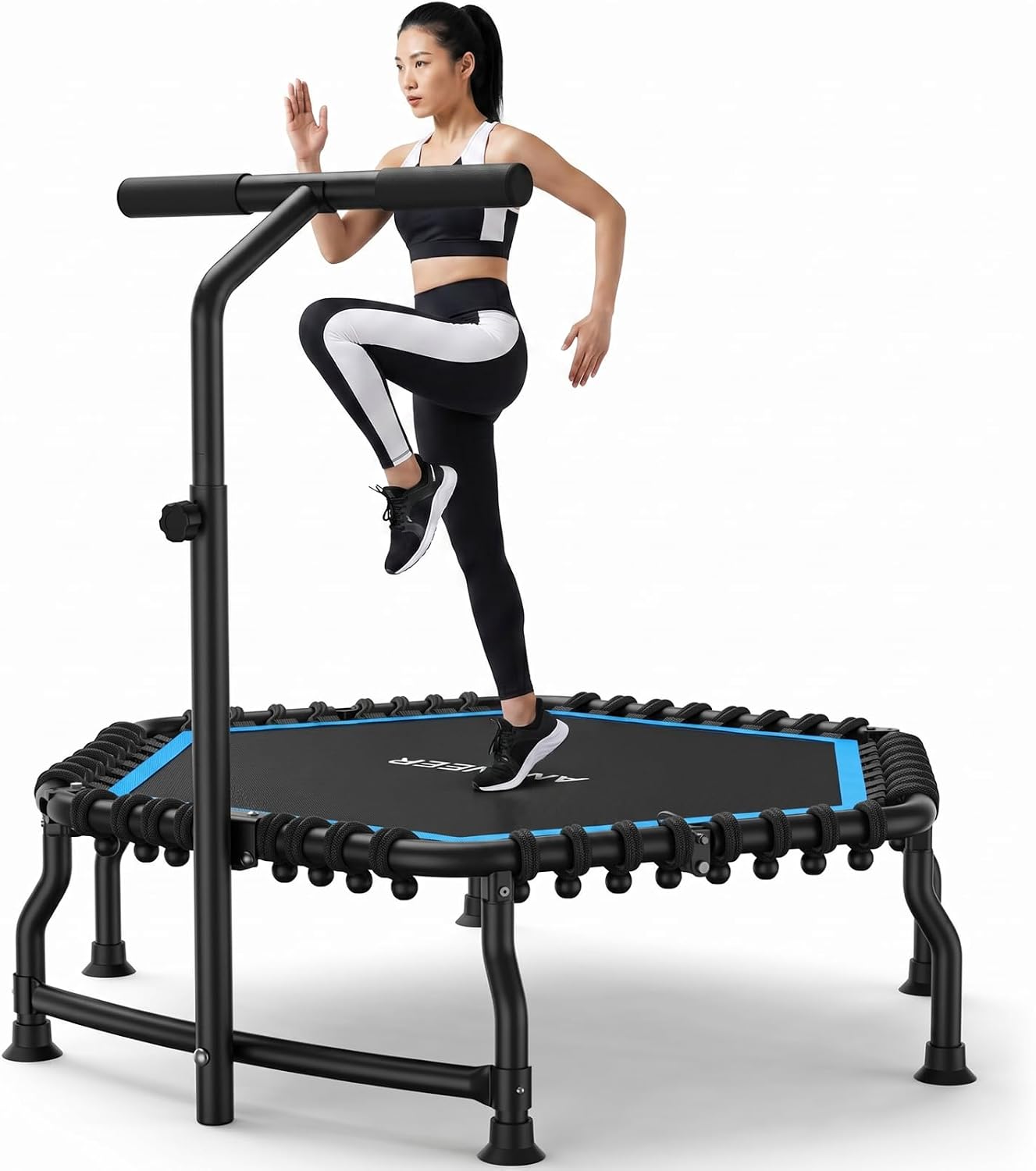 ANCHEER 50' Rebounder Trampoline for Adults- 2026 Foldable Mini Trampoline with Bar- Exercise Trampoline for Adults, Max Load 560lbs, for Indoor/Garden Workout