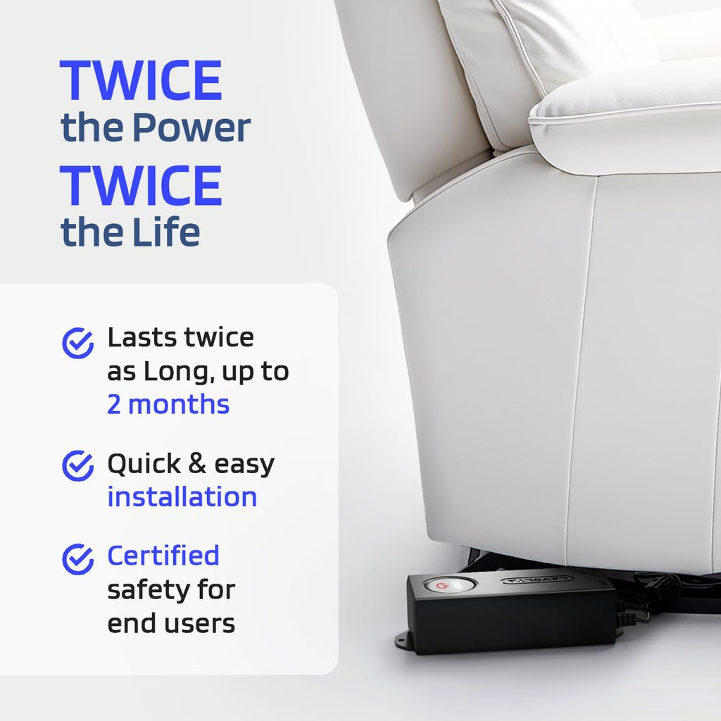 Lavolta Battery Pack for Reclining Furniture - 5200 mAh Rechargeable Recliner Battery Pack - Universal 2-Pin Power Supply for Electric Recliners, Recliner Chair, Couch, Sofa