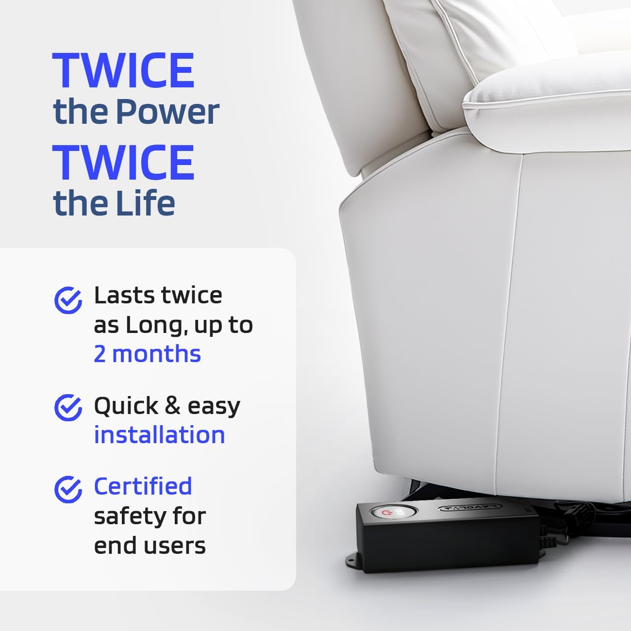Lavolta Battery Pack for Reclining Furniture - 5200 mAh Rechargeable Recliner Battery Pack - Universal 2-Pin Power Supply for Electric Recliners, Recliner Chair, Couch, Sofa