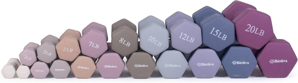 Dumbbell Set with Rack - Neoprene Coated Weights - Hex Color Coded Dumbell Pairs 1-20 LBs