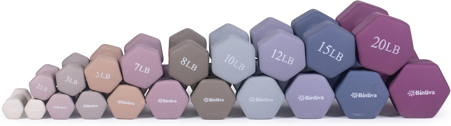 Dumbbell Set with Rack - Neoprene Coated Weights - Hex Color Coded Dumbell Pairs 1-20 LBs