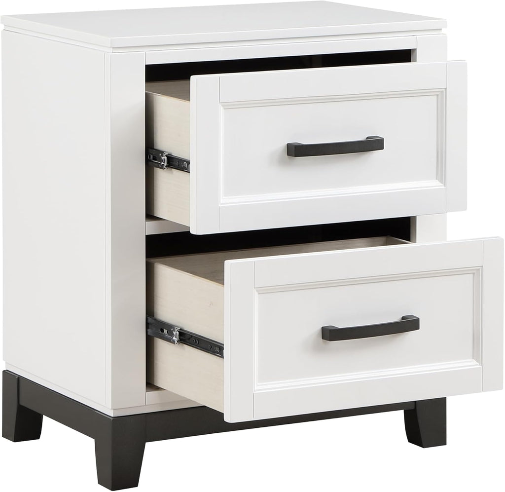 Master Bedroom Set Full Size 5pcs White Finish Platform Storage Bed Transitional Rustic Style Wooden Furniture
