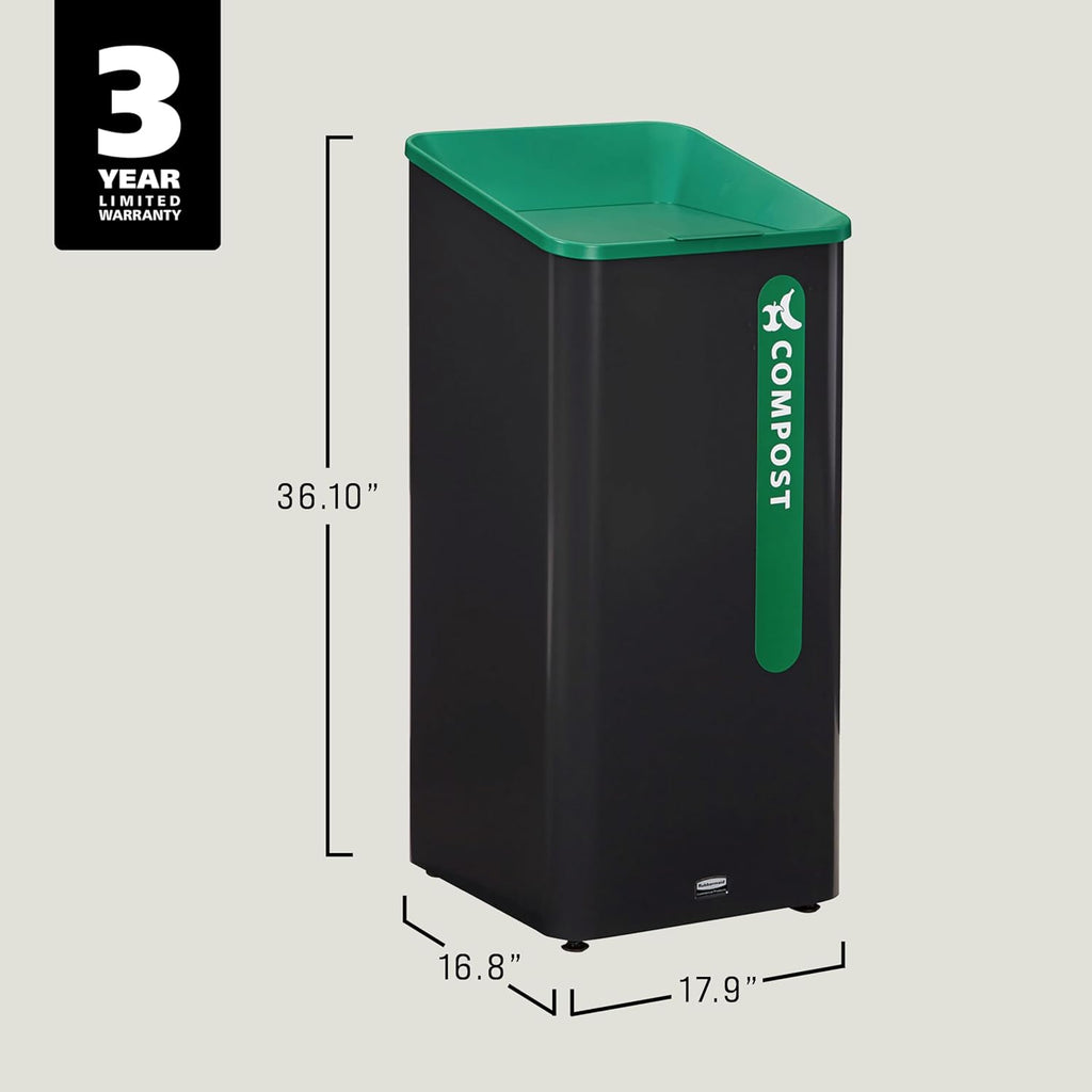 Rubbermaid Commercial Products Sustain Decorative Container, 23 Gallon Trash Can, Black/Green, Indoor for Office Buildings/Food Courts/Fast Casual Restaurants
