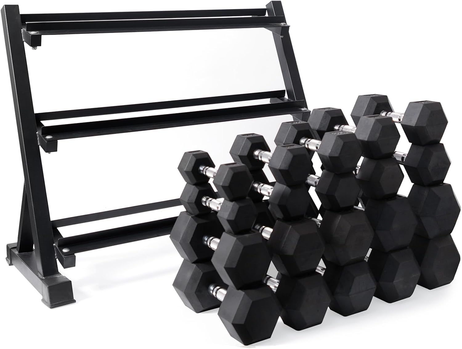 RitFit Rubber Coated Hex Dumbbell Set with Rack, 5-780LB for Home Gym Strength Training, Anti-Slip Knurled Handle, Hexagon Anti-Roll, Heavy-Duty Storage Rack