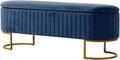 EcoHarbor Living 50.5' Velvet Bedroom Storage Bench Ottoman, Upholstered End of Bed Bench with Gold Legs, Flipping Lid Entryway Footrest Seat, Navy