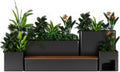 Bench with Planter Box, Large Outdoor Flowerbox with Bench, Metal Planter Box and Benchs Combination, Galvanized Sheet and Hardwood, Black Garden Bench