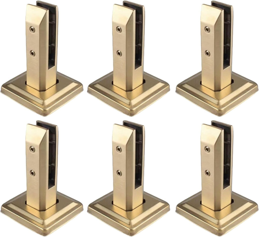 Glass Clamp Brackets Black, Floor Mount Pool Fence Panels Standoff/ Clips Stainless Steel Glass Connector 2 4 6 8 10 Pack Systems Kit, Deck Garden Balcony Modern Frameless Spigot(Gold H 16cm/6.3in,6 p