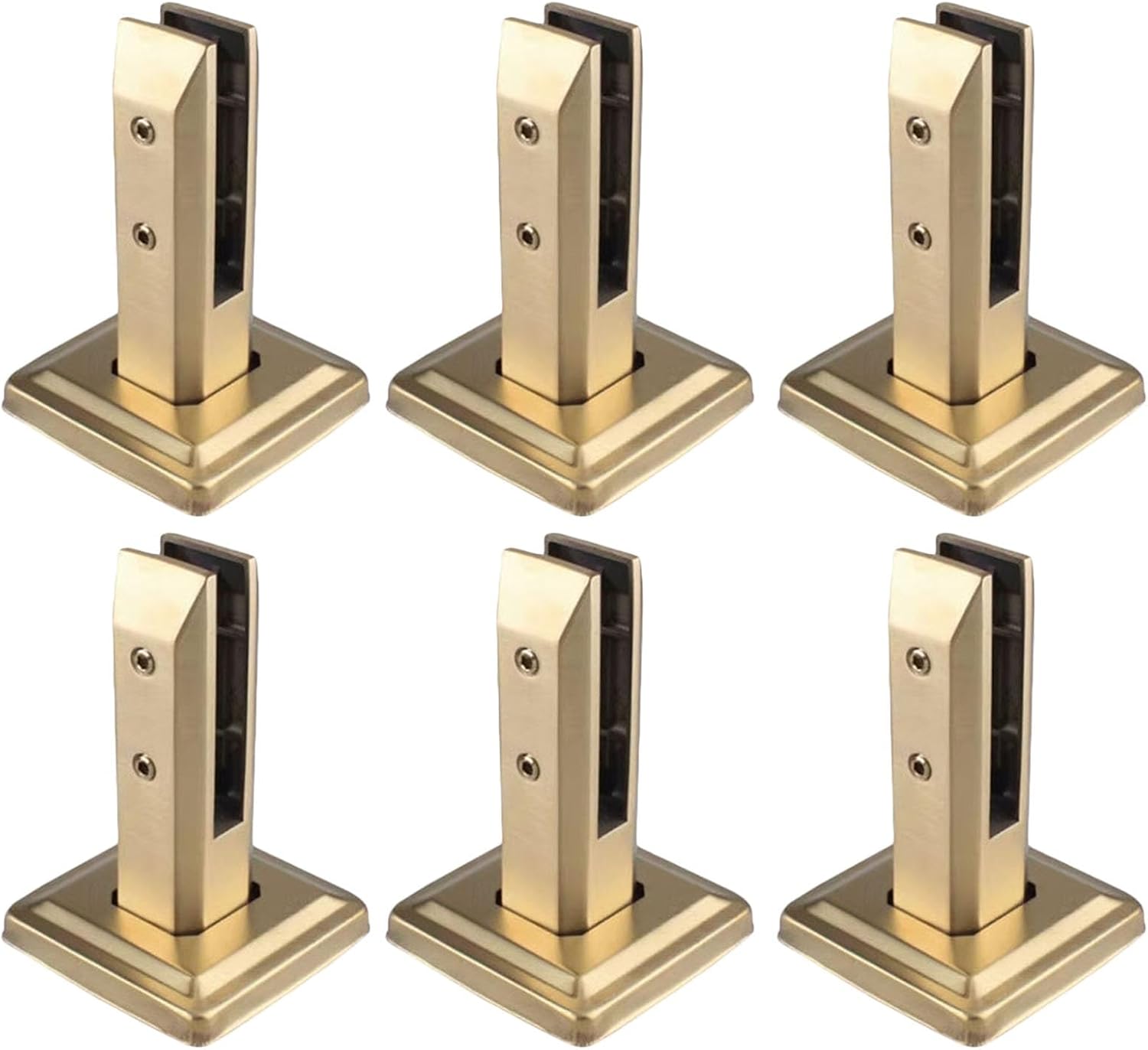 Glass Clamp Brackets Black, Floor Mount Pool Fence Panels Standoff/ Clips Stainless Steel Glass Connector 2 4 6 8 10 Pack Systems Kit, Deck Garden Balcony Modern Frameless Spigot(Gold H 16cm/6.3in,6 p